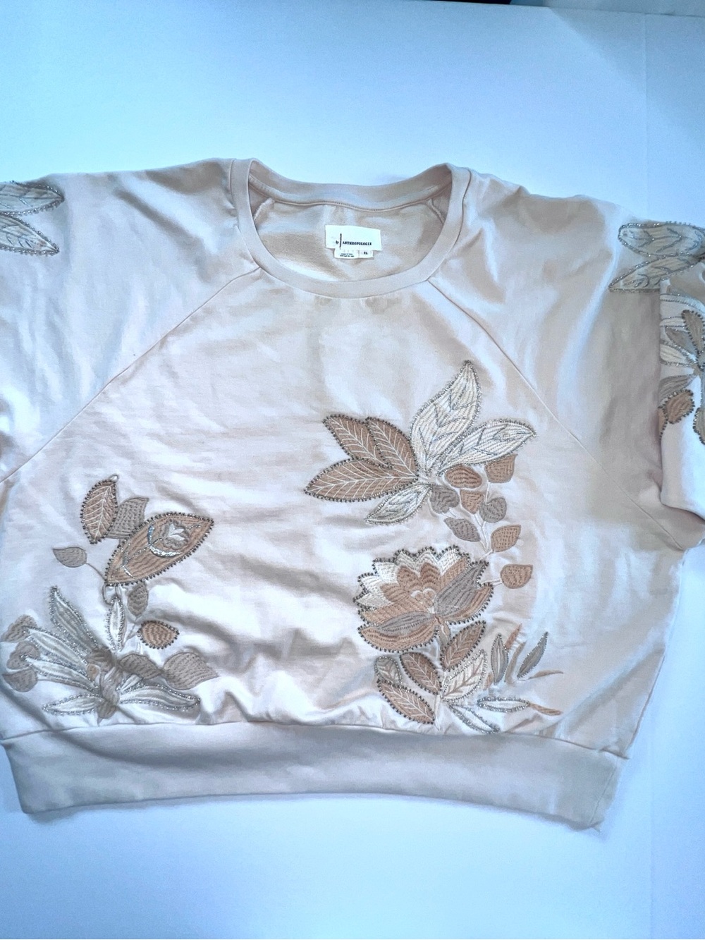 Anthropologie Pilcro Beaded Embroidered Sweatshirt XL NWOT